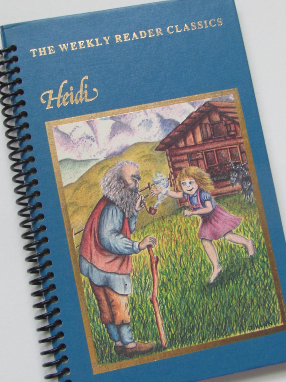 Heidi Journal Notebook Classic Book Recycled Upcycled Spiral Bound - Johanna Spyri