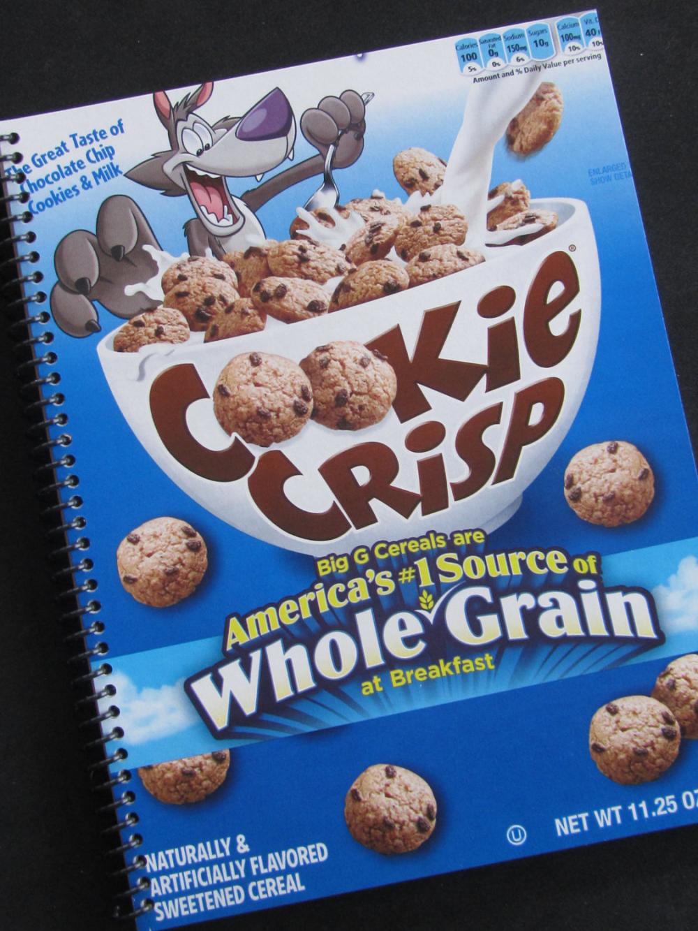 Cookie Crisp Cereal Notebook Sketchbook Cereal Upcycled Spiral Journal Recyled Chocolate Chip Cookies
